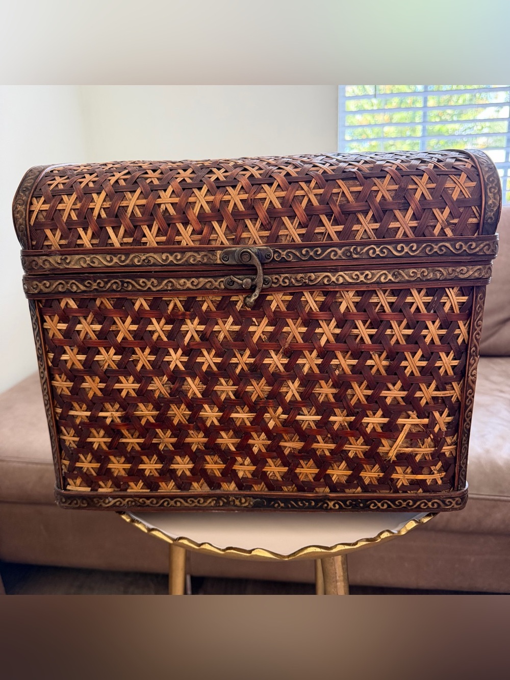 VTG Bombay Company Woven Rattan Bamboo Wood Storage Trunk